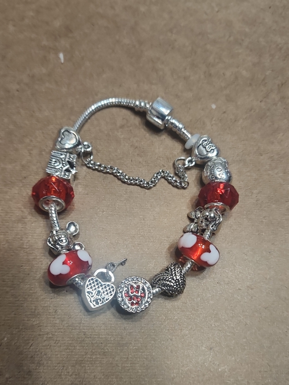 Disney Mini Mouse Bracelet- 21cm 8.3in- 1 Red Faceted Crystal Charm Bracelet,